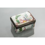 LATE 18TH CENTURY BILSTON ENAMEL SNUFF BOX
panels painted with pastural scenes with figures,