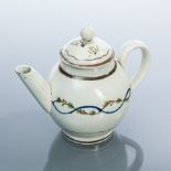LATE 18TH CENTURY LEEDS CREAMWARE MINIATURE TEAPOT
body decorated with a twisted blue line in the