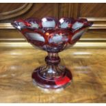 EARLY VICTORIAN ENGLISH CRANBERRY CUT GLASS COMPORT
with fluted rim and stem,