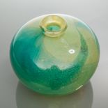 MDINA GLOBULAR BLUE/GREEN GLASS VASE BY MICHAEL HARRIS
the base signed 'Michael Harris Mdina Glass