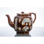 LATE VICTORIAN BARGEWARE TEAPOT
with presentation inscription reading 'A Present from Burton On