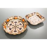 TWO EARLY 20TH CENTURY ROYAL CROWN DERBY IMARI DISHES
including dish of round form with fluted rim,