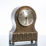 TWENTIETH CENTURY ARTS AND CRAFTS STYLE BRASS BALLOON MANTEL CLOCK
by HAC, single train movement,