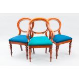 SET OF FOUR STAINED MAHOGANY BALLOON BACK CHAIRS
each reupholstered in teal fabric,