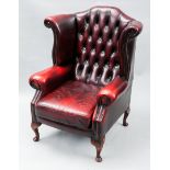 OXBLOOD BUTTON BACK THREE SEAT CHESTERFIELD STYLE SOFA
190cm wide;