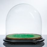 LATE 19TH/EARLY 20TH CENTURY GLASS DOME ON EBONISED PLINTH
dome of oblong form with ovolo corners,