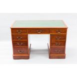 LATE 19TH/EARLY 20TH CENTURY MAHOGANY PEDESTAL DESK
two pairs of four short drawers with a central