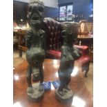 TWO ZAIRE CARVED WOODEN SICKNESS OR FERTILITY FIGURES
in the form of male and female standing