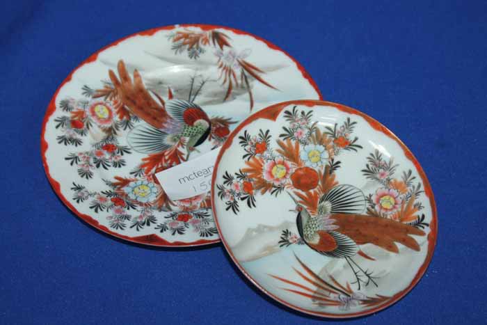 JAPANESE PART TEA SET WITH FLOWER AND BIRD DECORATION together with eggshell cups and saucers