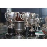 COLLECTION OF SILVER AND SILVER PLATE including trophies,