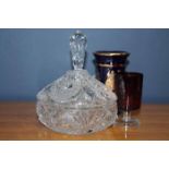 LOT OF GLASS AND CERAMIC ITEMS including a six cut crystal tumbler and water jug set,