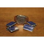 PAIR OF GOLD AND BLUE ENAMEL CUFFLINKS marked 9ct,