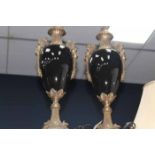 PAIR OF REPRODUCTION CERAMIC AND GILT METAL TABLE LAMPS