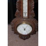 LATE VICTORIAN/EDWARDIAN CARVED OAK CLOCK BAROMETER carved with naval themes of rope and anchors