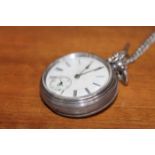 EARLY 20TH CENTURY SILVER POCKET WATCH together with a silver albert chain (2)