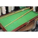 CHILDS MINIATURE SNOOKER TABLE, CUES,