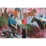 * RODERICK WYLLIE A DAY AT THE RACES mixed media 50cm x 68cm Mounted,