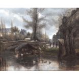 STANISLAS LÉPINE (FRENCH 1835 - 1892), LE PONT DU CANAL oil on canvas, signed 36cm x 44.