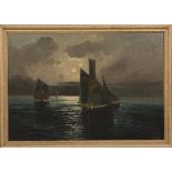 MANCINELLI (ITALIAN), BOATS IN MOONLIGHT oil on canvas,