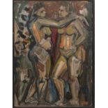 * CIRCLE OF WYNDHAM LEWIS (1882 - 1957), STUDY OF WOMAN AND MAN oil on board,