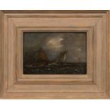 SAM BOUGH (BRITISH 1822 - 1878), BOATS AT SEA oil on board, signed verso (incised into board) 13.