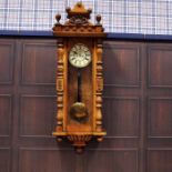 LATE NINETEENTH CENTURY MAHOGANY VIENNA STYLE WALL CLOCK two train movement, the 7.