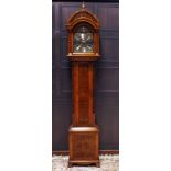 REPRODUCTION MAHOGANY LONGCASE CLOCK the unsigned eight day three train movement striking on a bell,