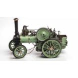 SCRATCH BUILT MODEL LIVE STEAM TRACTION ENGINE finished in green and black, with rubber tyres,