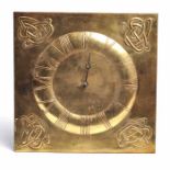 EARLY TWENTIETH CENTURY ARTS & CRAFTS BRASS WALL CLOCK unsigned weight driven movement striking on