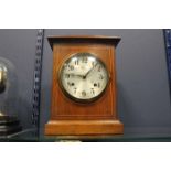 EDWARDIAN INLAID MAHOGANY MANTEL CLOCK signed two train key wind movement striking on a gong,