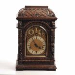 VICTORIAN WINTERHALDER AND HOFMEIER CARVED OAK MANTEL CLOCK retailed by D.