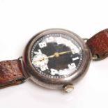 GENTLEMAN'S WWI PERIOD STERLING SILVER ROLEX OFFICER'S TRENCH STYLE WRISTWATCH signed fifteen