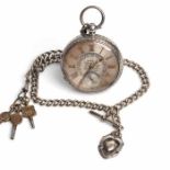 GENTLEMAN'S STERLING SILVER OPEN FACE FUSEE POCKET WATCH BY RUSSELL & SON signed key wind chain