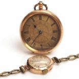 FOURTEEN CARAT GOLD OPEN FACED VICTORIAN FOB WATCH unsigned three quarter plate key wind movement,