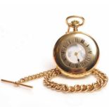 GENTLEMAN'S NINE CARAT GOLD HALF HUNTER POCKET WATCH WITH ALBERT CHAIN by Uno,