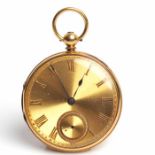 MID-SIZE EIGHTEEN CARAT GOLD OPEN FACE POCKET WATCH the unsigned key movement numbered 5093,