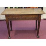 GEORGE III OAK SIDE TABLE on turned tapering legs on pad feet, 114cm wide,