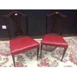 SET OF SIX MAHOGANY SINGLE DINING CHAIRS OF HEPPLEWHITE DESIGN with pierced vase shaped splats,