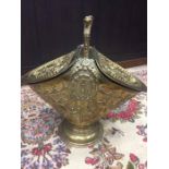 VICTORIAN EMBOSSED BRASS TWO SIDED COAL DEPOT decorated with shells, flowerheads and anthemions,