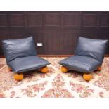 FOUR BLUE LEATHER LOUNGE CHAIRS BY STEINER marked 'Steiner',