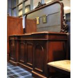 VICTORIAN MAHOGANY MIRROR BACK SIDEBOARD the arched mirrored back with a moulded and pierced