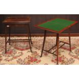 PAIR OF ARTS AND CRAFTS MAHOGANY INLAID CARD TABLES each inlaid in satinwood and mother of pearl