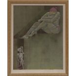 * JAMES GORMAN, THE ESCAPOLOGIST monotype and mixed media,