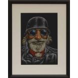 GRAHAM MCKEAN, EASY RIDER pastel on black paper, signed 42cm x 30cm Mounted,