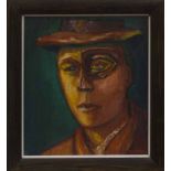 * NEIL MACPHERSON RSA RSW RGI, PORTRAIT OF A MAN WITH A HAT acrylic on board, signed lower right,