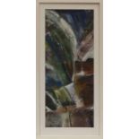 * ROSEMARY BASSETT, WATERFALL mixed media on paper, signed 64cm x 26cm Mounted,