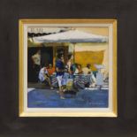 * JACK B. MORROCCO DA, CAFE, PIAZZA SAN MICHELE, LUCCA oil on canvas, signed 28.5cm x 28.