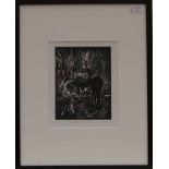 JOSEPH URIE, WOMAN WASHING HER HAIR limited edition linocut on paper, signed, titled,