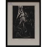 JOSEPH URIE, WOMAN WITH CROW (THE GIFT) limited edition linocut on paper, signed, titled,