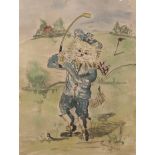 ATTRIBUTED TO LOUIS WILLIAM WAIN (BRITISH 1860-1939), THE FOURTEENTH HOLE watercolour,